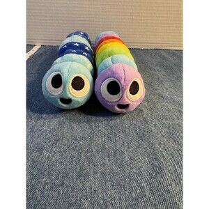 Slither.io Blue & Rainbow Bendable Worms Plush By Bonkers Toy Company Lot Of 2
